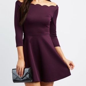 Black Scalloped Neck Skater Dress